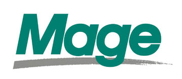 Mage logo - word Mage in green with a gray swoosh under it