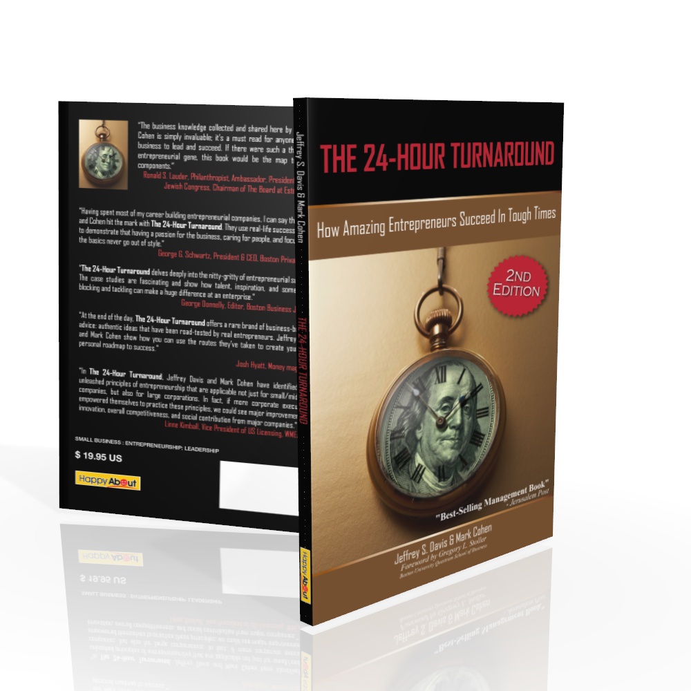 24hrturnaround 2nd edition_3D_paperback_19April17_D front & back of the bookThe 24 Hour Turnaround: How Amazing Entrepreneurs Succeed in Tough Times